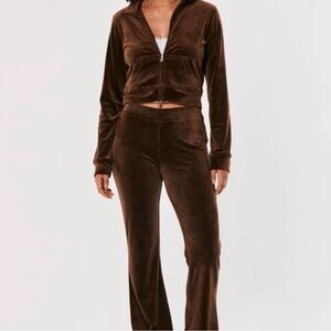 H&M Velour Brown Hoodie & Sweatpants Matching Set